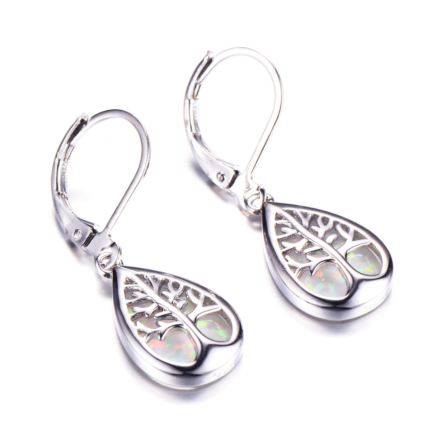 White Opal Tree of Life Drop Earrings