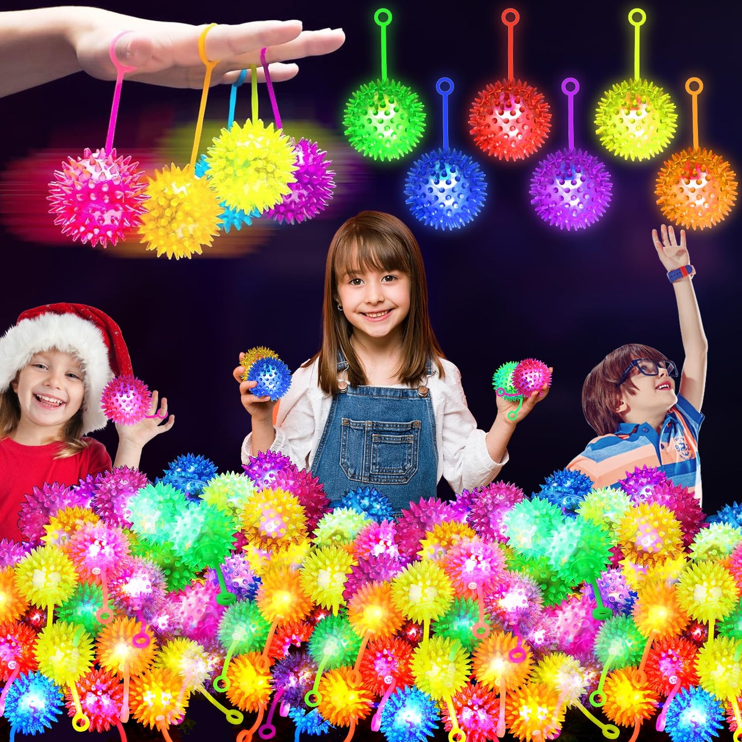 SHQDD12 PCS Light up Ball LED Bouncy Ball Flashing Squeaky Ball Spiky Balls for Kids 2.55inch Light up Sensory Toys Glow in The Dark Toys for Party Favors Prizes for Kids Classroom Prizes