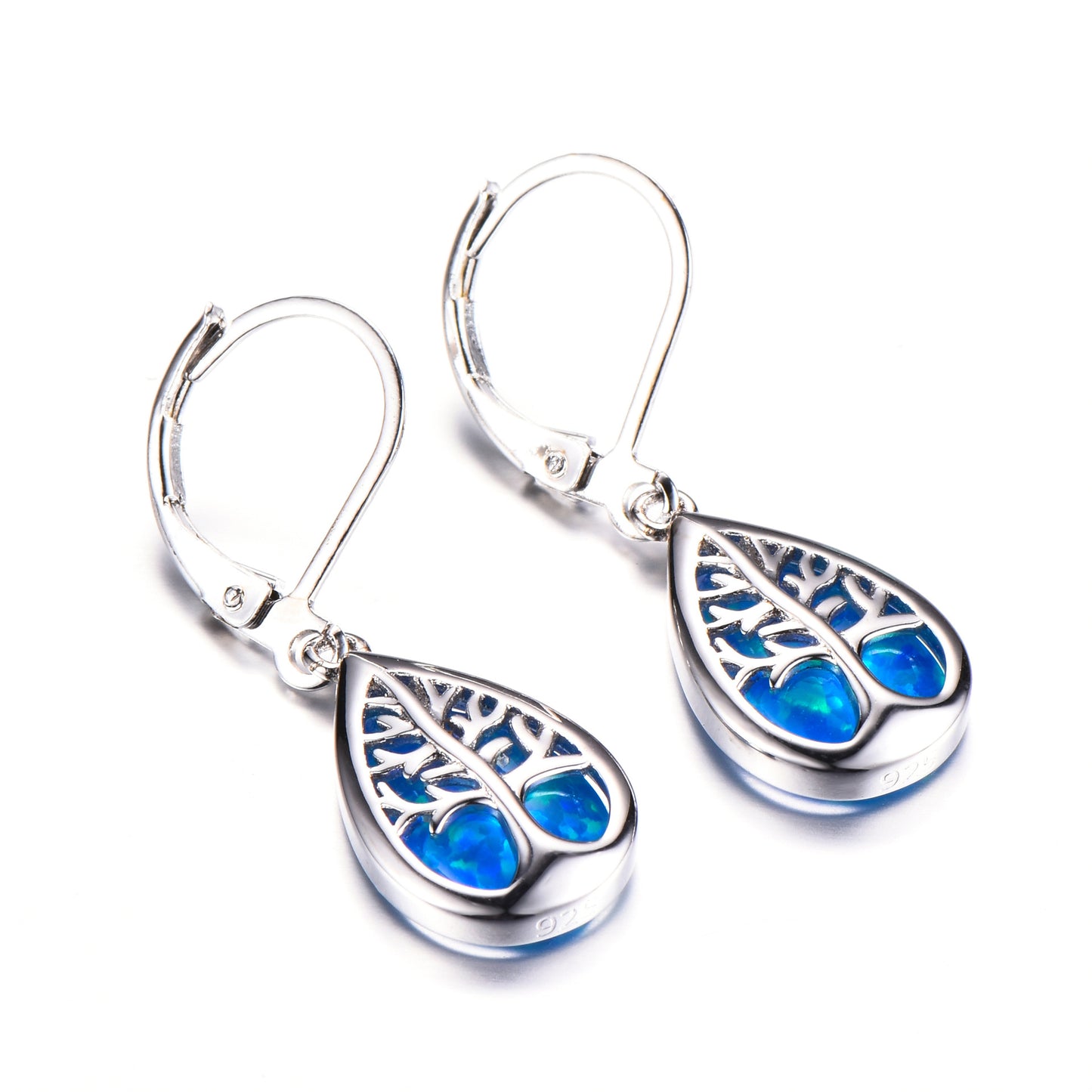 White Opal Tree of Life Drop Earrings